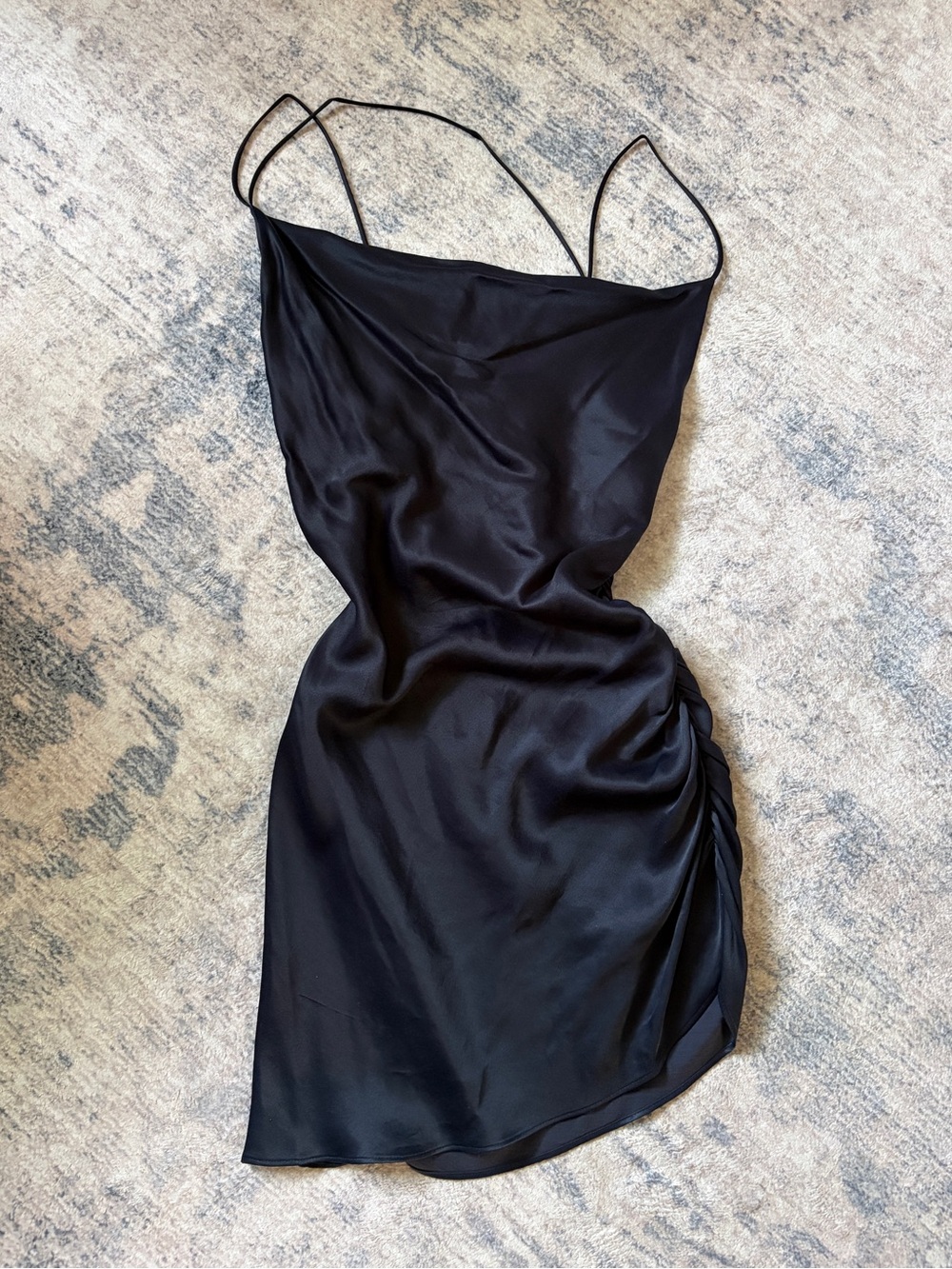 Zara Navy Satin Mini Slip Dress with Side Ruched Detail